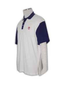 P136 polo衫製作 撞色胸筒 訂購polo-恤 polo shirt 批發及製造     白色  撞色寶藍色領，袖